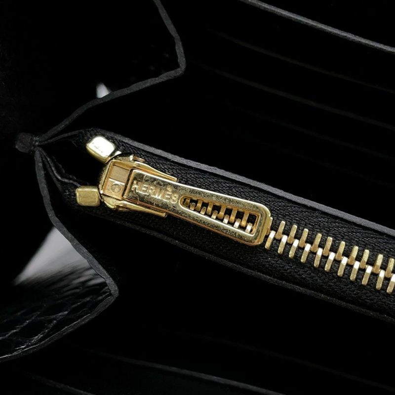 エルメス 長財布 コンスタンス ロング ブラック/ゴールド金具 アリゲーターマット C刻印 HERMES 財布 黒