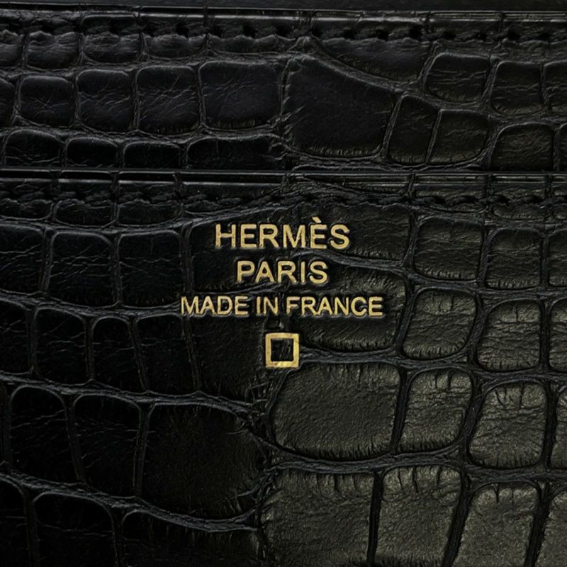 エルメス 長財布 コンスタンス ロング ブラック/ゴールド金具 アリゲーターマット C刻印 HERMES 財布 黒