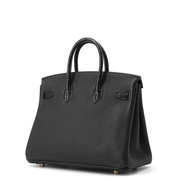エルメス バーキン25 タッチ ブラック/ピンクゴールド金具 トゴ/アリゲーターマット Z刻印HERMES Birkin ハンドバッグ 黒