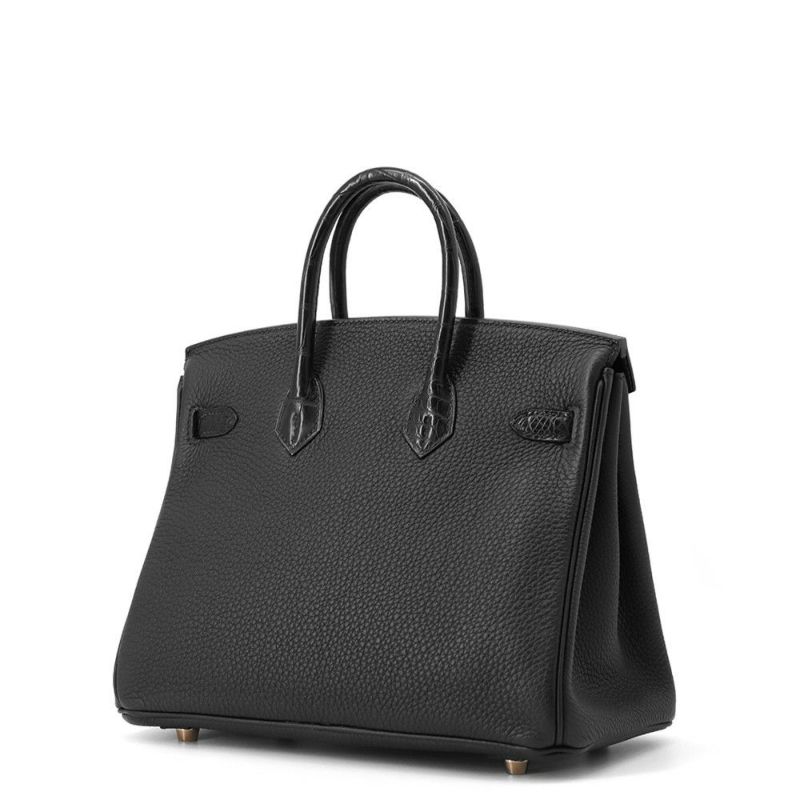 エルメス バーキン25 タッチ ブラック/ピンクゴールド金具 トゴ/アリゲーターマット Z刻印HERMES Birkin ハンドバッグ 黒