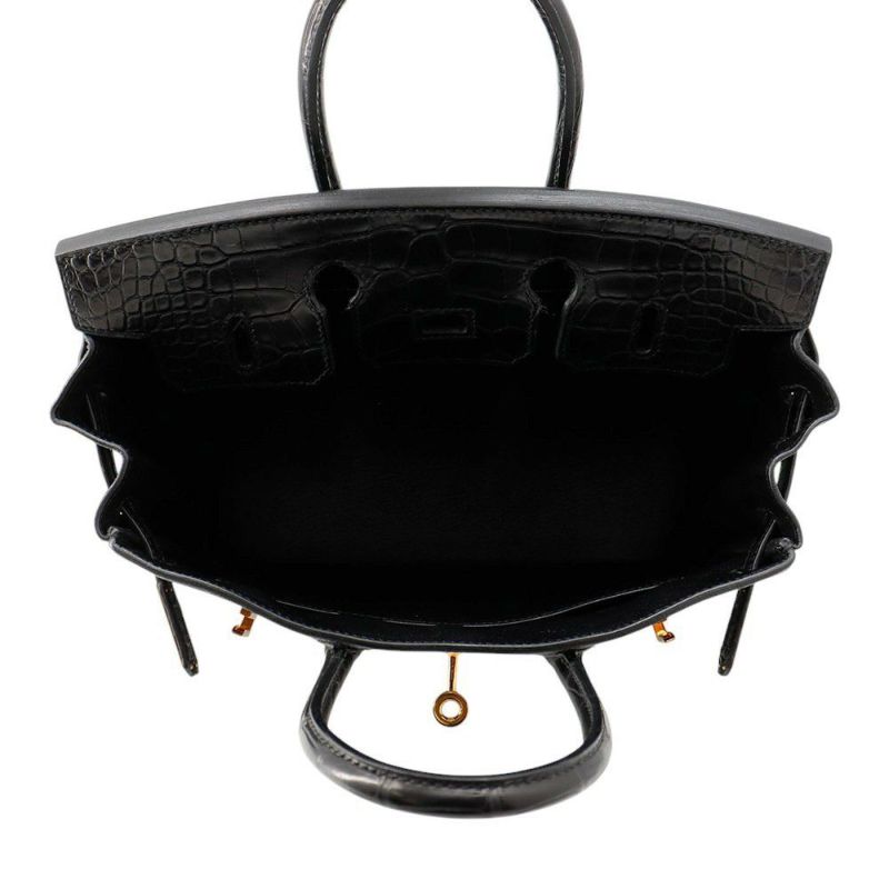 エルメス バーキン25 タッチ ブラック/ピンクゴールド金具 トゴ/アリゲーターマット Z刻印HERMES Birkin ハンドバッグ 黒