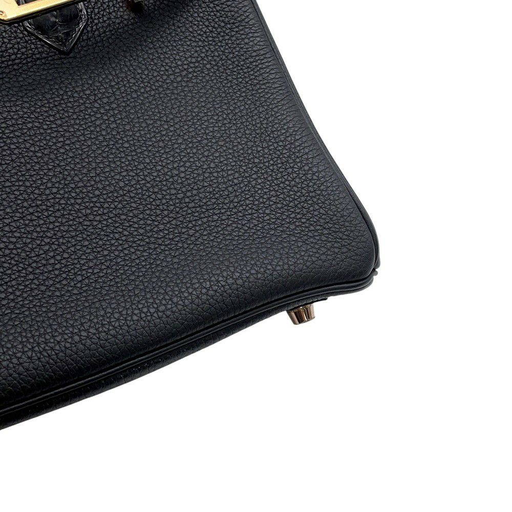 エルメス バーキン25 タッチ ブラック/ピンクゴールド金具 トゴ/アリゲーターマット Z刻印HERMES Birkin ハンドバッグ 黒