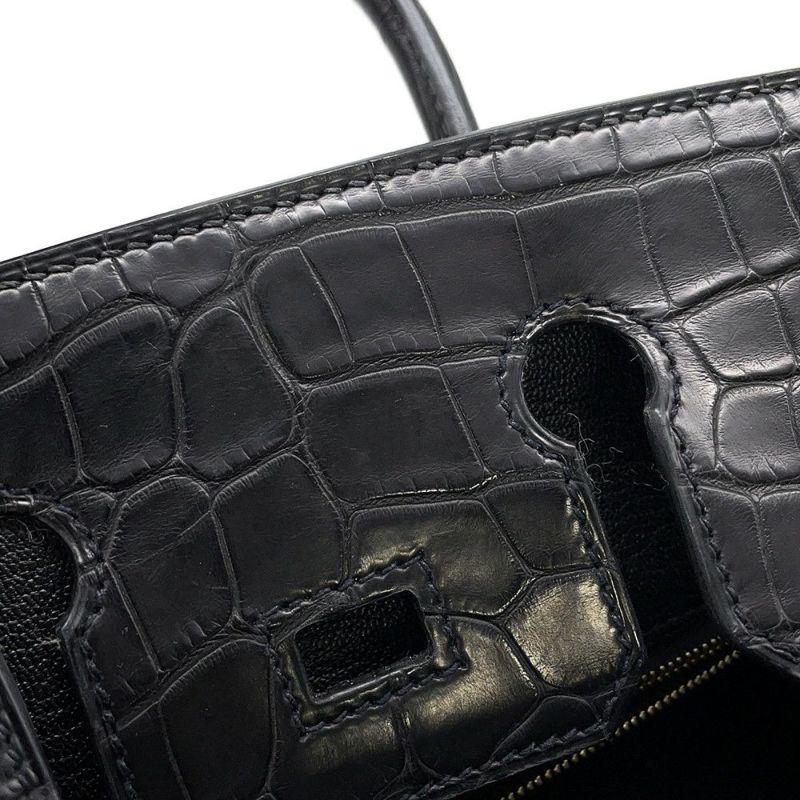 エルメス バーキン25 タッチ ブラック/ピンクゴールド金具 トゴ/アリゲーターマット Z刻印HERMES Birkin ハンドバッグ 黒