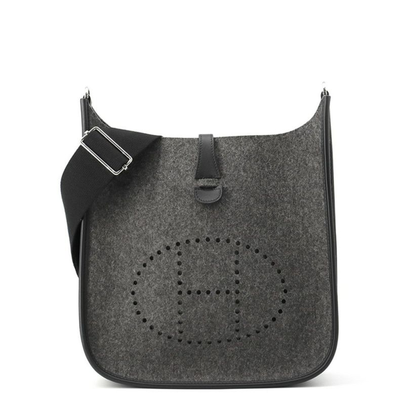 エルメス ショルダーバッグ エブリン3 PM グレー/ブラック/シルバー金具 フェルト/レザー Y刻印 黒