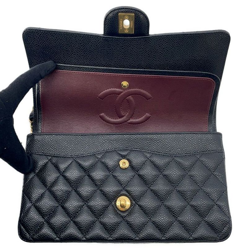 シャネル チェーンショルダーバッグ マトラッセ25 ココマーク キャビアスキン A01112 CHANEL バッグ 黒