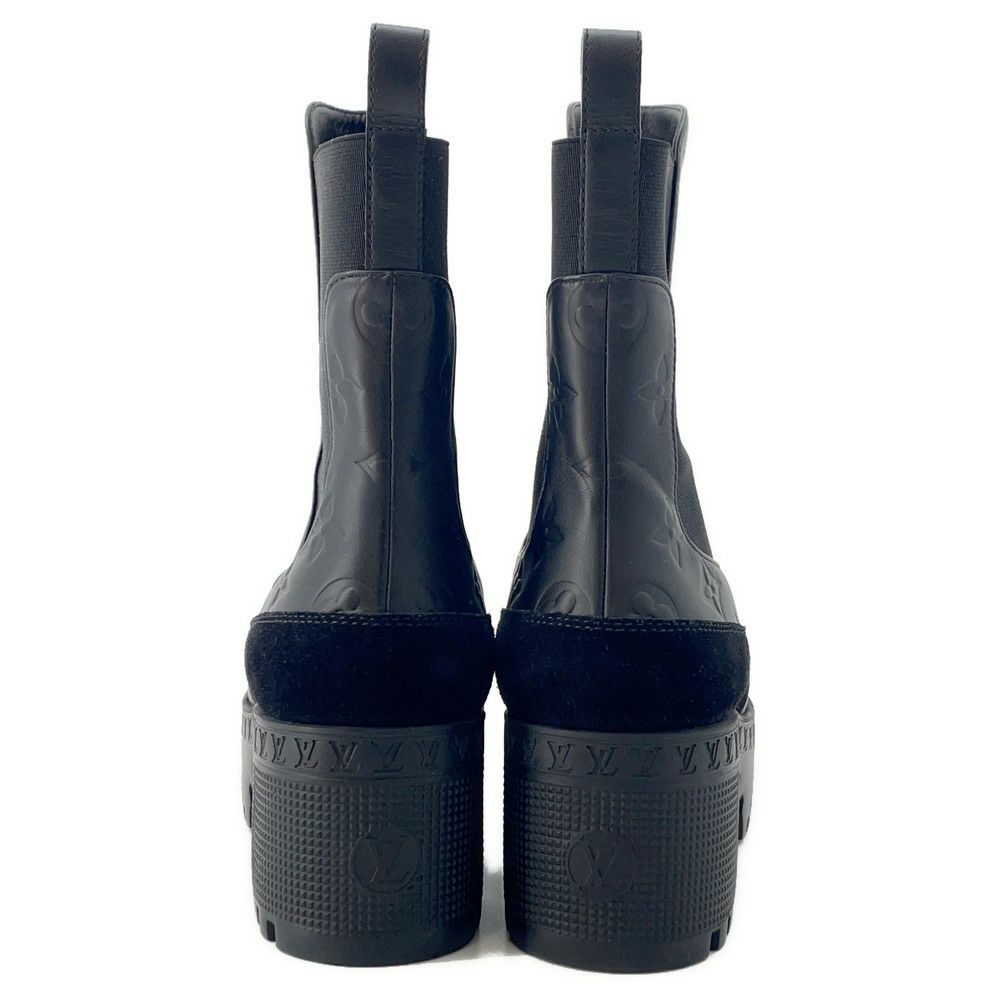 ルイヴィトン ブーツ カーフレザー スエード ローリエート ブーツ レディースサイズ37 ショートブーツ 黒 ブラック