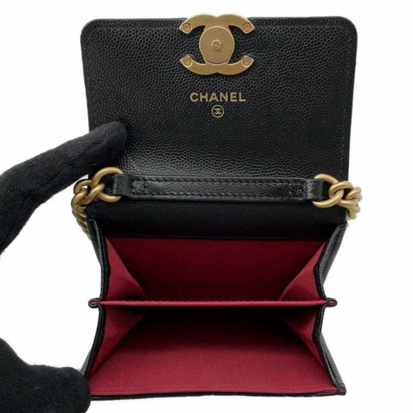 シャネル チェーンカードケース マトラッセ ココマーク キャビアスキン CHANEL ショルダー 黒