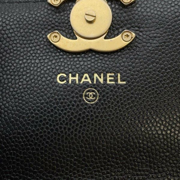 シャネル チェーンカードケース マトラッセ ココマーク キャビアスキン CHANEL ショルダー 黒