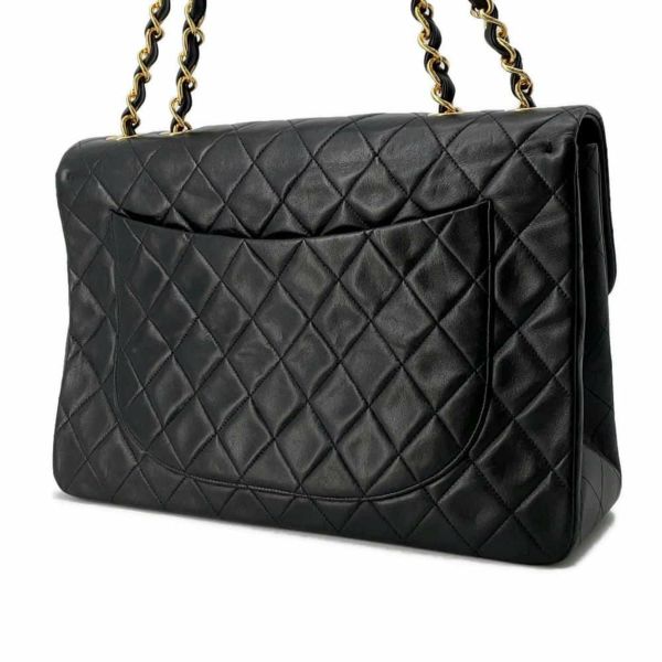 シャネル チェーンショルダーバッグ デカマトラッセ シングルフラップ ラムスキン CHANEL 黒