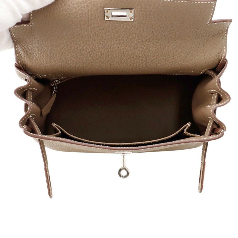 エルメス ハンドバッグ ケリー25 内縫い エトゥープ/シルバー金具 トゴ K刻印 2wayショルダー