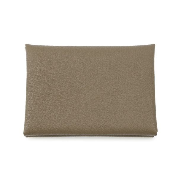 エルメス コインケース カルヴィ デュオ エトゥープ/シルバー金具 シェブルミゾル W刻印 HERMES 財布 シェーブル