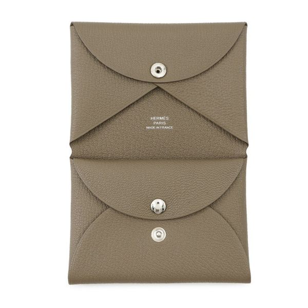 エルメス コインケース カルヴィ デュオ エトゥープ/シルバー金具 シェブルミゾル W刻印 HERMES 財布 シェーブル