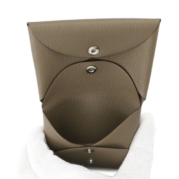 エルメス コインケース カルヴィ デュオ エトゥープ/シルバー金具 シェブルミゾル W刻印 HERMES 財布 シェーブル