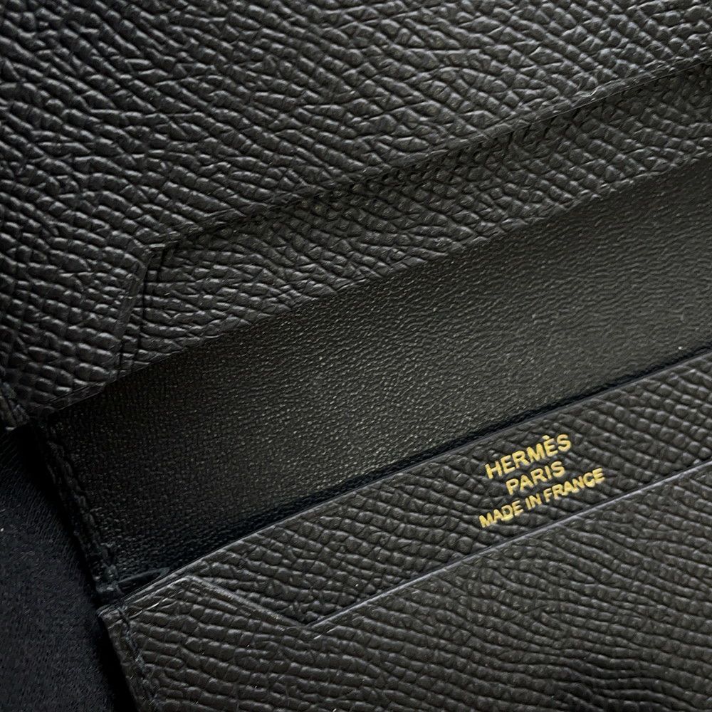 エルメス カードケース ベアン ミニ ブラック/ゴールド金具 エプソンW刻印 HERMES 名刺入れ 黒
