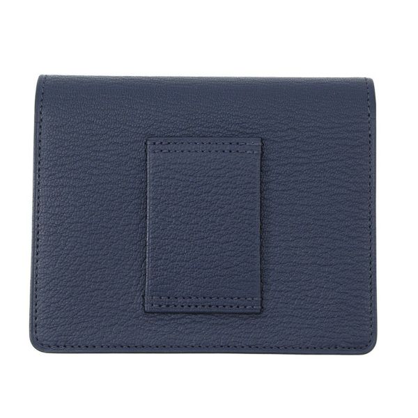 エルメス 財布 ルリ スリム ブルーネイビー/シルバー金具 シェブルミゾル W刻印 HERMES 財布 シェーブル
