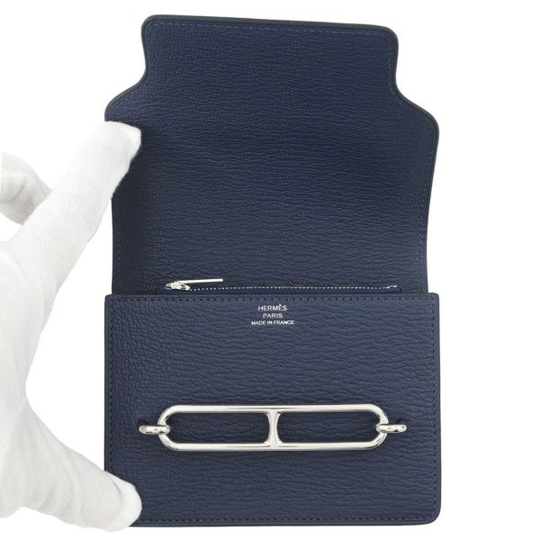 エルメス 財布 ルリ スリム ブルーネイビー/シルバー金具 シェブルミゾル W刻印 HERMES 財布 シェーブル