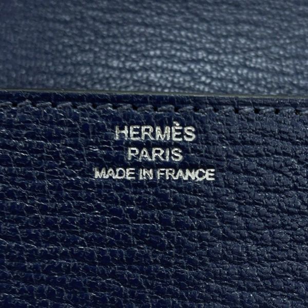 エルメス 財布 ルリ スリム ブルーネイビー/シルバー金具 シェブルミゾル W刻印 HERMES 財布 シェーブル