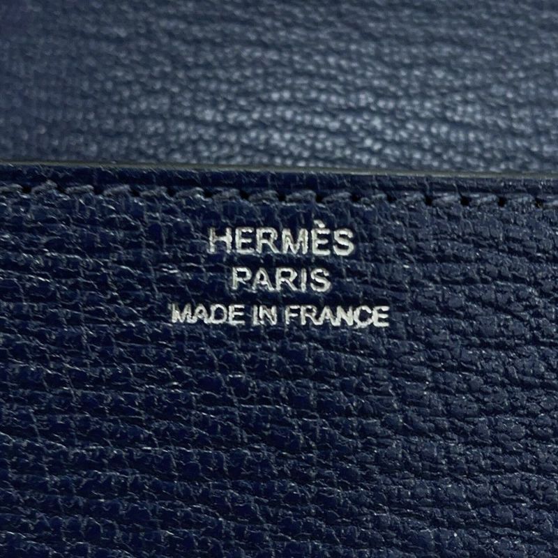 エルメス 財布 ルリ スリム ブルーネイビー/シルバー金具 シェブルミゾル W刻印 HERMES 財布 シェーブル