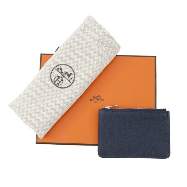 エルメス 財布 ルリ スリム ブルーネイビー/シルバー金具 シェブルミゾル W刻印 HERMES 財布 シェーブル