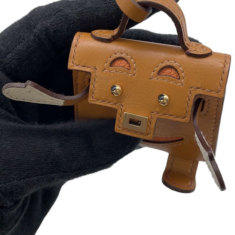 エルメス チャーム ビジュードサック ケリードール ナチュラルサブレ/オレンジ/ナタ/ブリック/ゴールド金具 タデラクト/シェブルミゾル B刻印