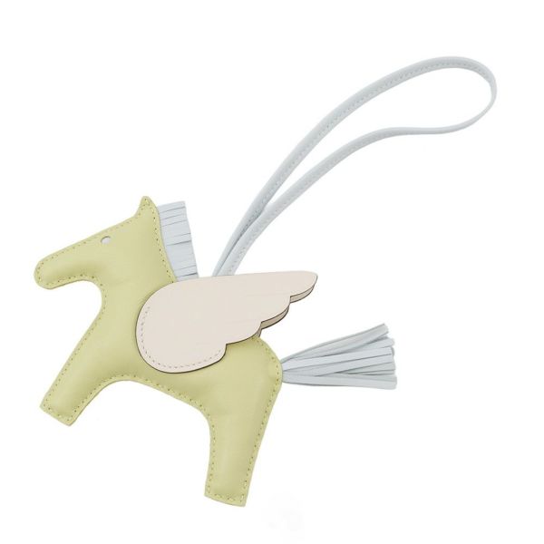 エルメス バッグチャーム ロデオ ペガサスMM ジョーヌブルジョン/ナタ/ブルーブリュム ラムスキン  U刻印