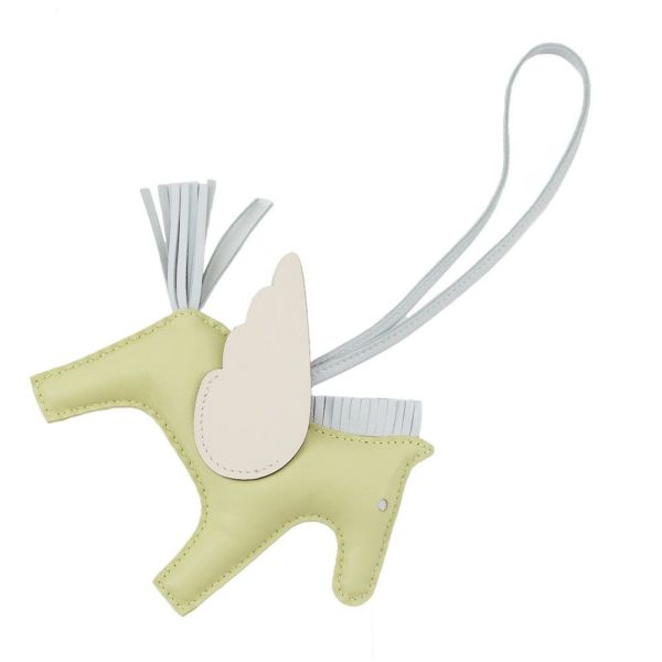 エルメス バッグチャーム ロデオ ペガサスMM ジョーヌブルジョン/ナタ/ブルーブリュム ラムスキン  U刻印