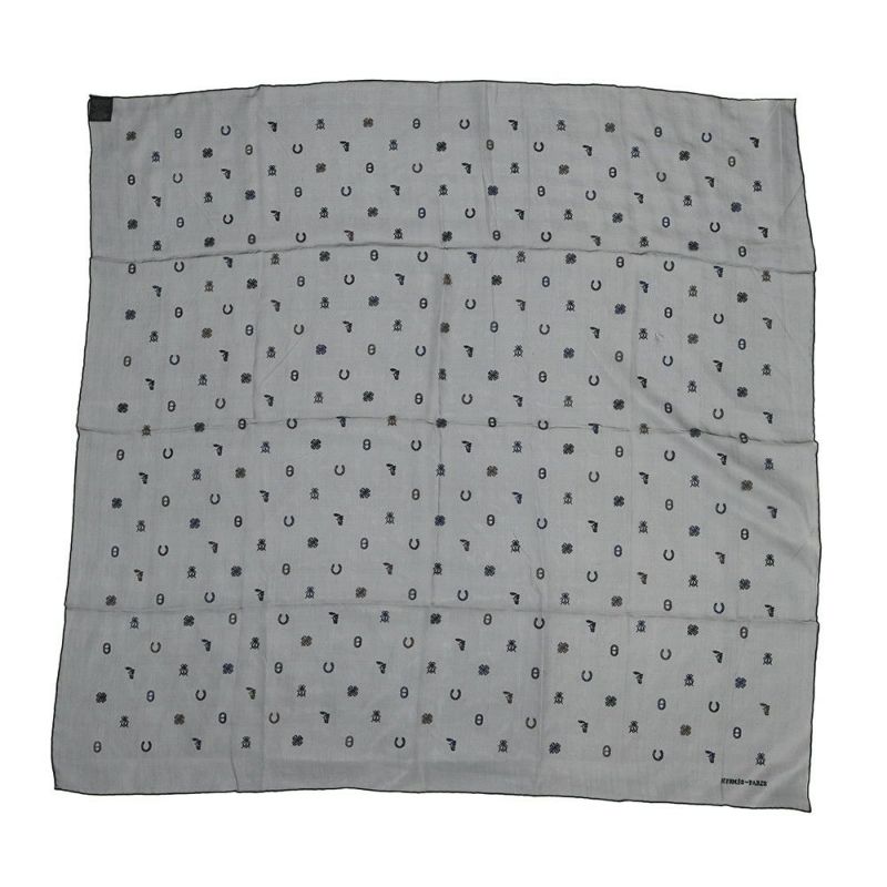 エルメス スカーフ カレ100 マルチチャーム Multicharms 刺繍 シルク HERMES シルクモスリン 黒