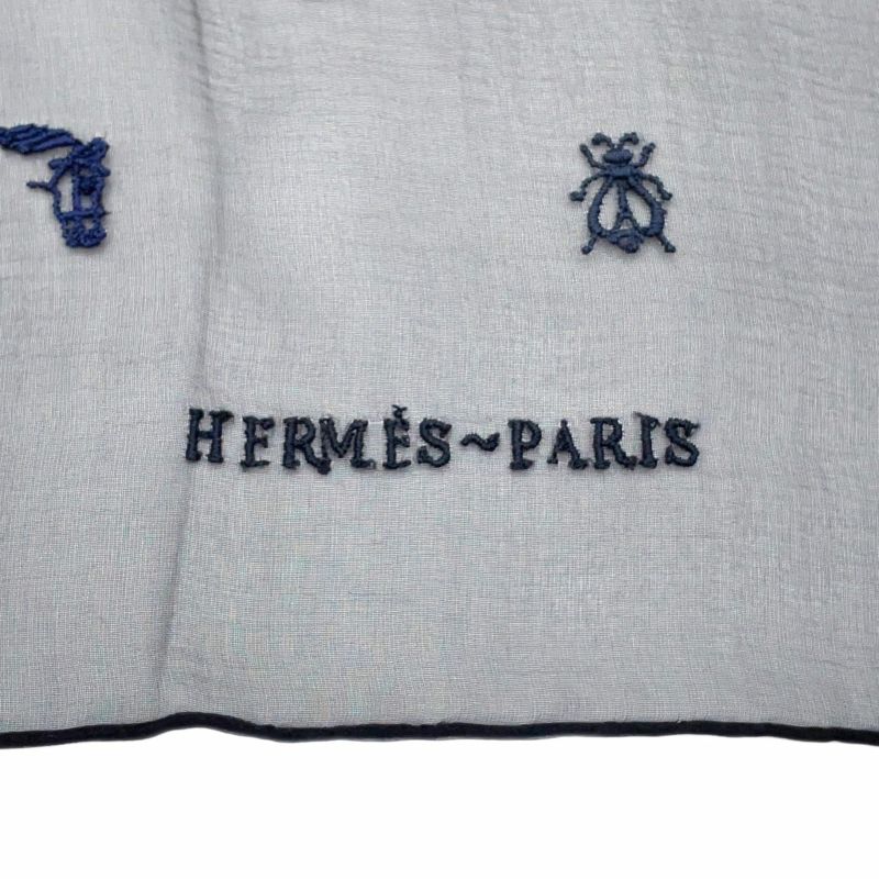 エルメス スカーフ カレ100 マルチチャーム Multicharms 刺繍 シルク HERMES シルクモスリン 黒