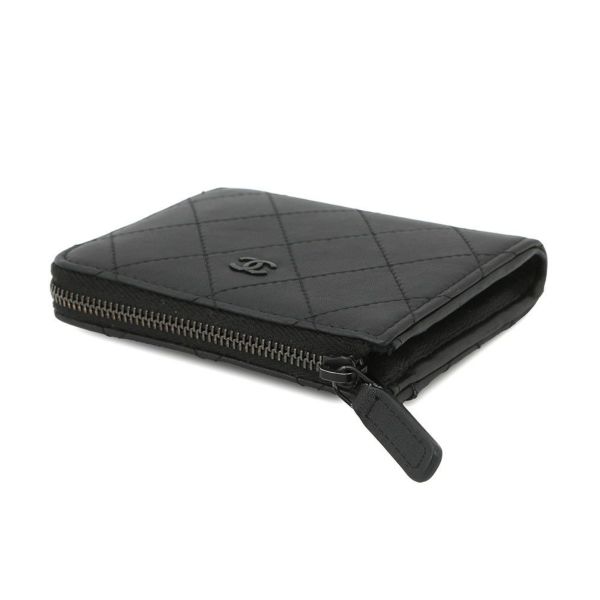 シャネル コインケース ココマーク マトラッセ L字ファスナー コンパクトウォレット カーフレザー AP3997 カードケース 黒