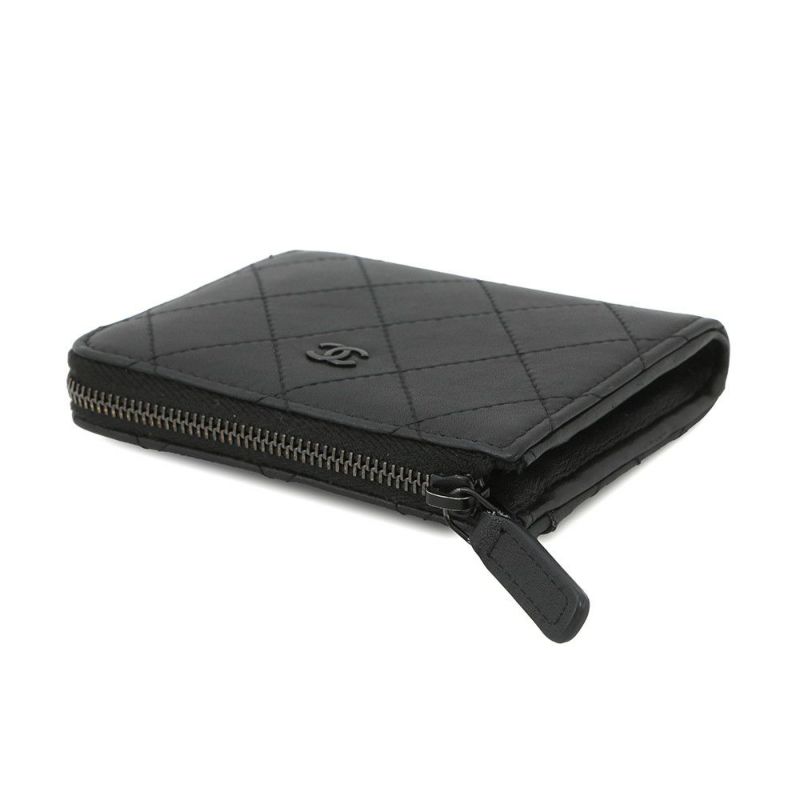 シャネル コインケース ココマーク マトラッセ L字ファスナー コンパクトウォレット カーフレザー AP3997 カードケース 黒