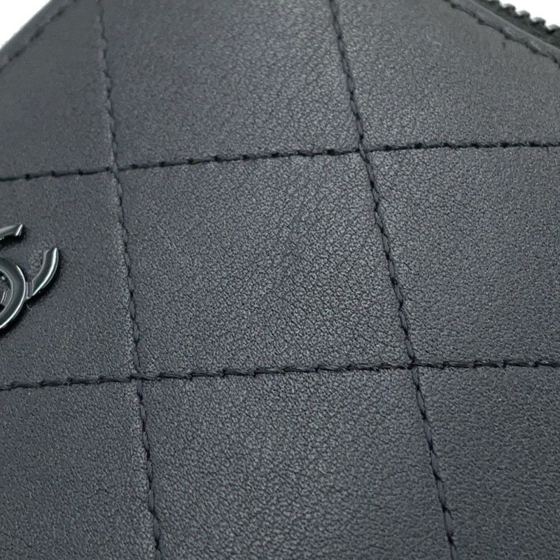 シャネル コインケース ココマーク マトラッセ L字ファスナー コンパクトウォレット カーフレザー AP3997 カードケース 黒