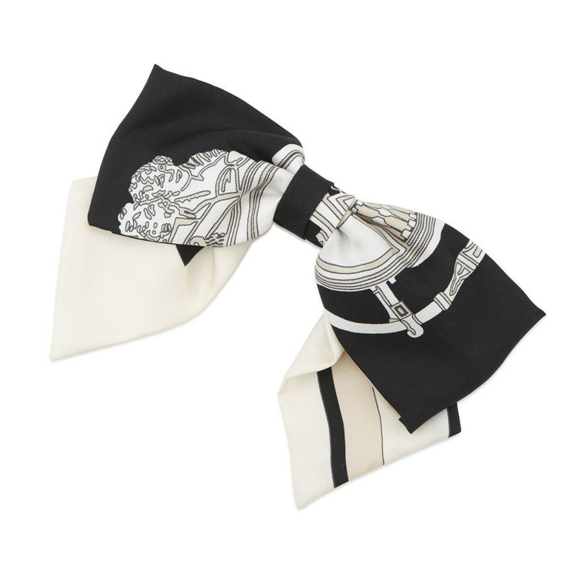 エルメス バレッタ グルネル エクスリブリス シルク HERMES ヘアアクセサリー リボン 黒