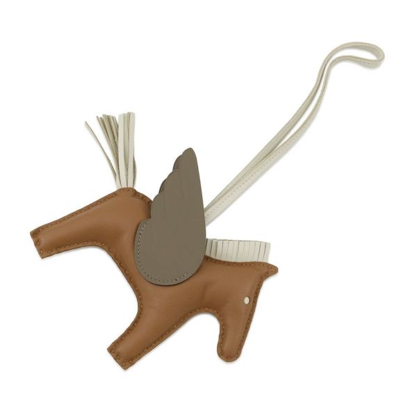 エルメス バッグチャーム ロデオ ペガサスMM ゴールド/エトゥープ/クレ ラムスキン W刻印