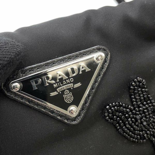 プラダ ハンドバッグ ビーズ 刺繍 ナイロン 1BA257 PRADA 2wayショルダー 黒