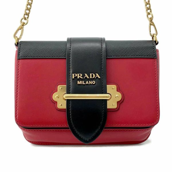 プラダ チェーンショルダーバッグ ロゴ レザー 1BL004 PRADA べルトバッグ 赤 黒