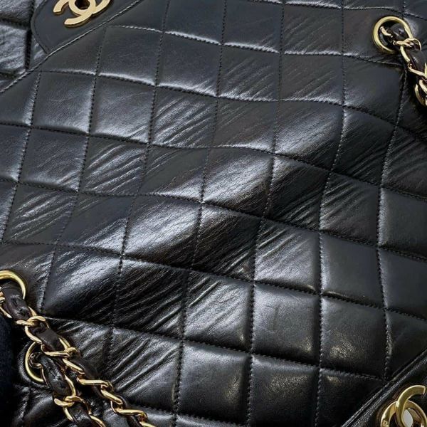 シャネル チェーンショルダーバッグ マトラッセ Wフェイス ココマーク ラムスキン CHANEL バッグ 黒