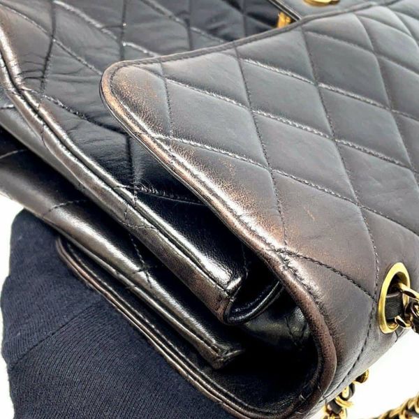 シャネル チェーンショルダーバッグ マトラッセ Wフェイス ココマーク ラムスキン CHANEL バッグ 黒