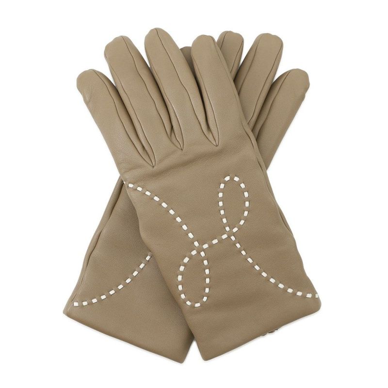 エルメス グローブ リスボン Lisbonne ベージュ ラムスキン レディースサイズ7 HERMES 手袋