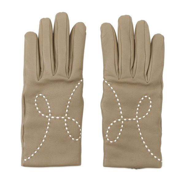 エルメス グローブ リスボン Lisbonne ベージュ ラムスキン レディースサイズ7 HERMES 手袋