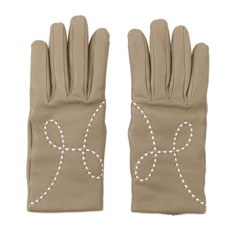 エルメス グローブ リスボン Lisbonne ベージュ ラムスキン レディースサイズ7 HERMES 手袋