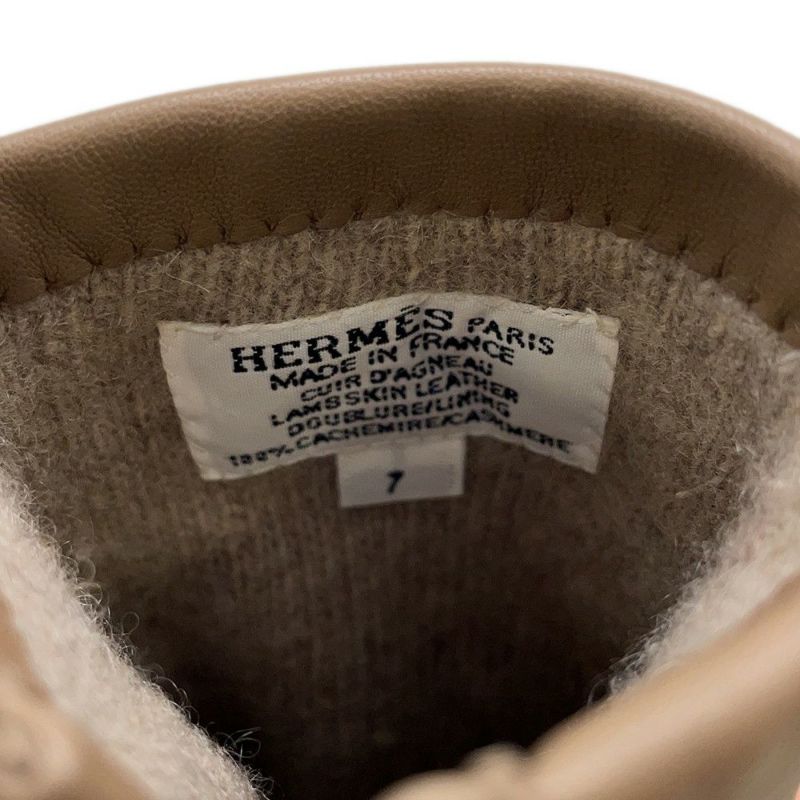 エルメス グローブ リスボン Lisbonne ベージュ ラムスキン レディースサイズ7 HERMES 手袋