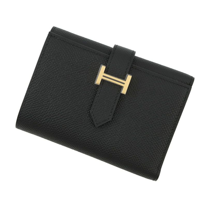 エルメス 三つ折り財布 ベアン コンビネ ブラック/ゴールド金具 エプソン W刻印 HERMES 財布 黒