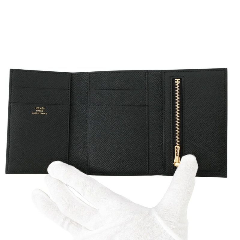 エルメス 三つ折り財布 ベアン コンビネ ブラック/ゴールド金具 エプソン W刻印 HERMES 財布 黒