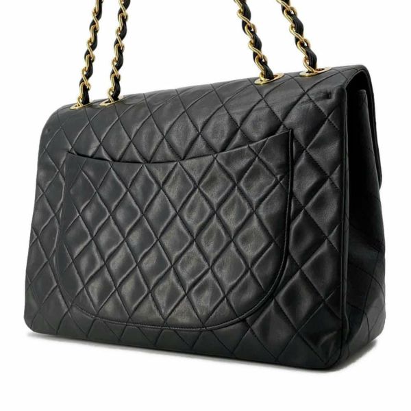 シャネル チェーンショルダーバッグ デカマトラッセ シングルフラップ ラムスキン CHANEL 黒