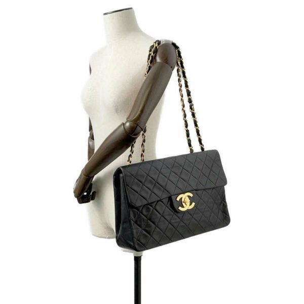 シャネル チェーンショルダーバッグ デカマトラッセ シングルフラップ ラムスキン CHANEL 黒