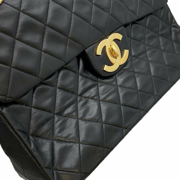 シャネル チェーンショルダーバッグ デカマトラッセ シングルフラップ ラムスキン CHANEL 黒