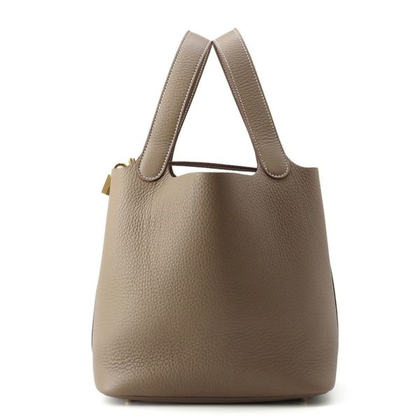 エルメス ハンドバッグ ピコタンロックMM エトゥープ/シルバー金具 トリヨンクレマンス K刻印