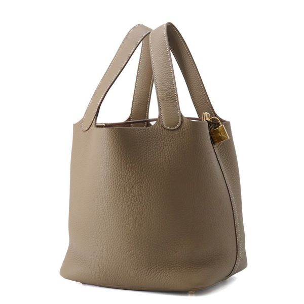 エルメス ハンドバッグ ピコタンロックMM エトゥープ/シルバー金具 トリヨンクレマンス K刻印