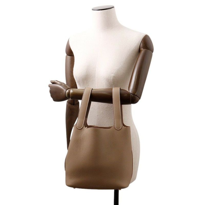 エルメス ハンドバッグ ピコタンロックMM エトゥープ/シルバー金具 トリヨンクレマンス K刻印