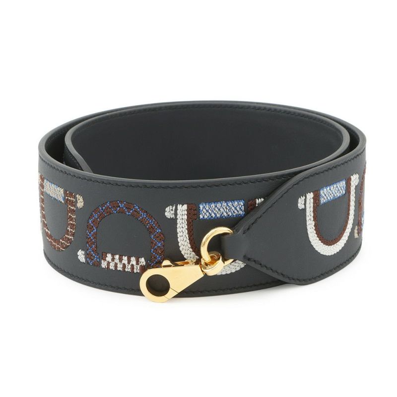 エルメス ショルダーストラップ バンドリエール 刺繍 ブルーインディゴ/ブルーサフィール/ゴールド金具 スイフト B刻印